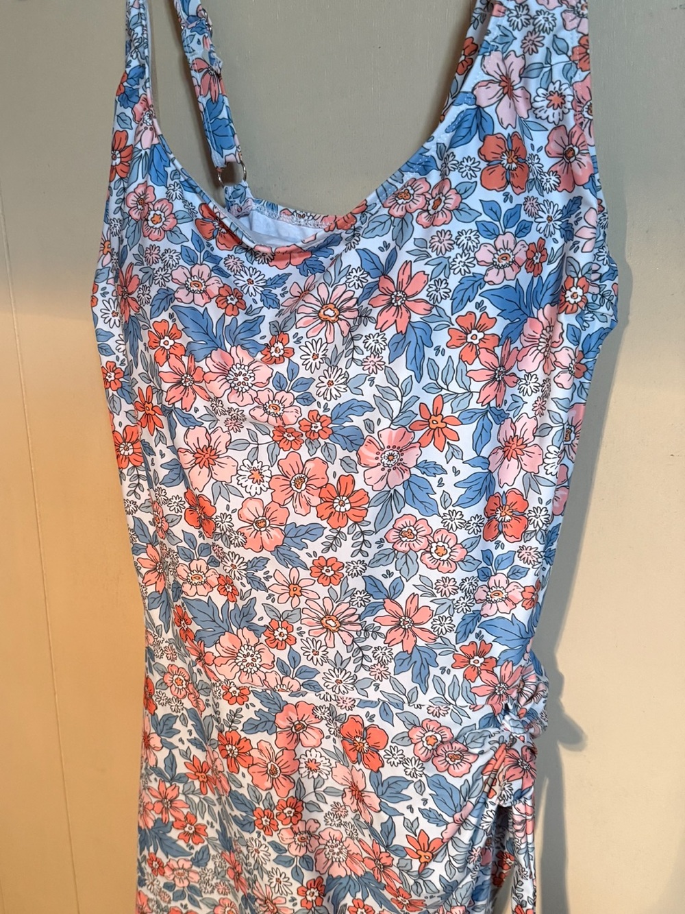 EoMenie Floral Print One-Piece Swimsuit bra built in Coral & Blue Womens 18W NWT - Picture 6 of 11